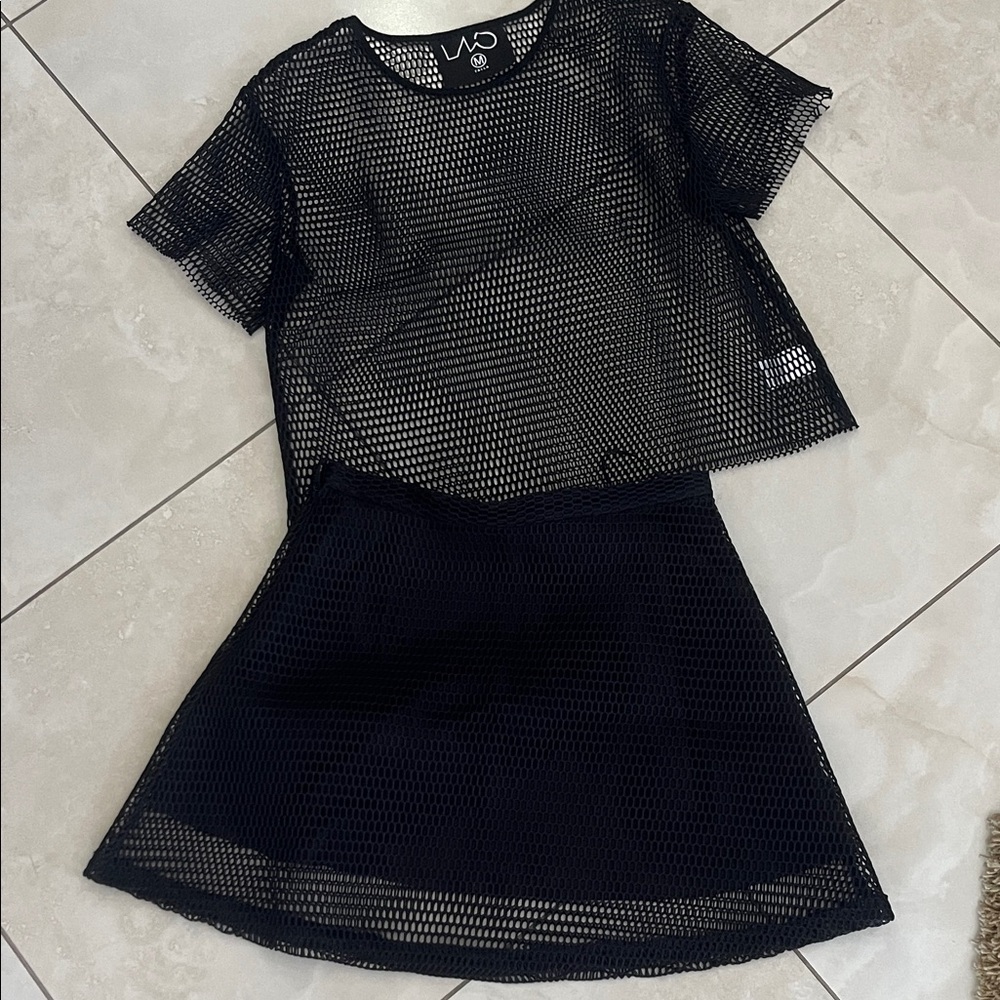Stylish Black Mesh skirt and top